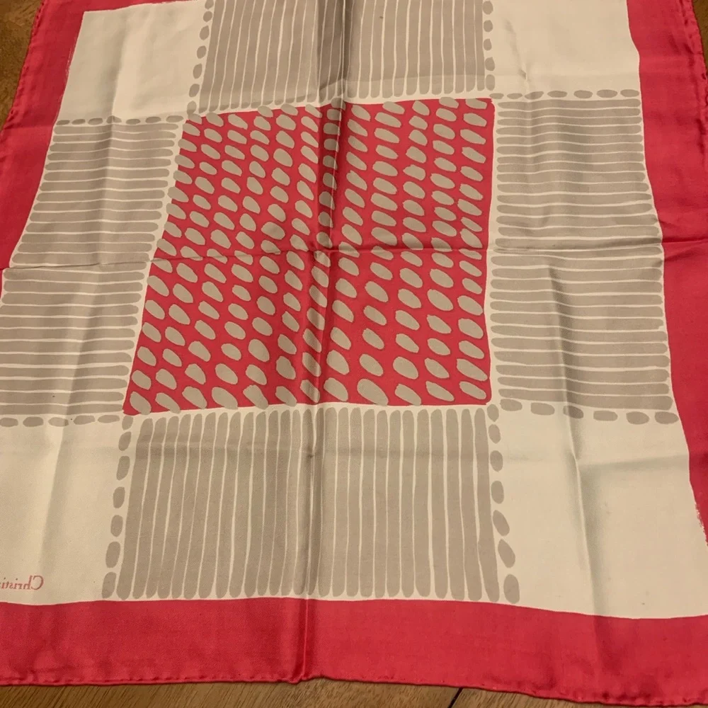 Christian Dior Pink and White Silk Scarf